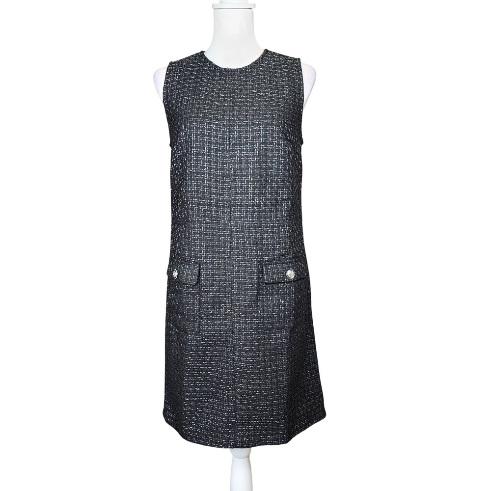 LOFT Tweed Shift Dress Womens 2 Black White Metallic Business Office Work NEW